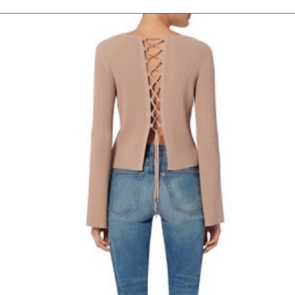 INTERMIX Mia Back Lace Up Knit flare Sleeves beige closet‎ capsule Sweate…